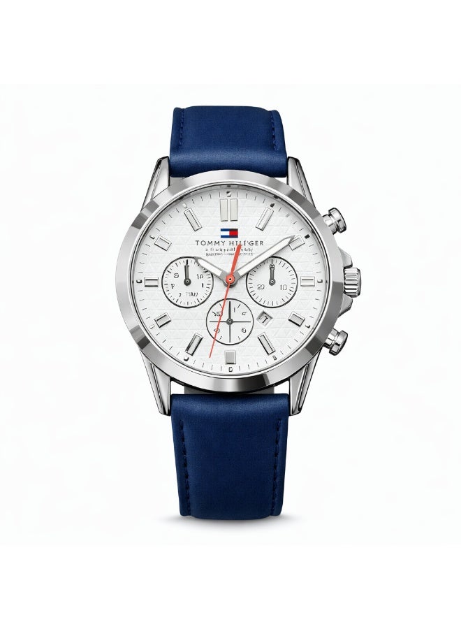 Tommy Hilfiger Men’s Chronograph Watch with White Dial & Blue Leather Strap